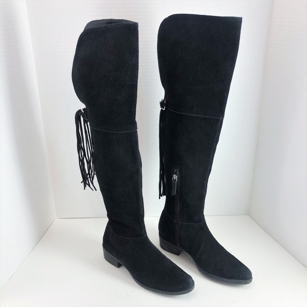 Schutz OTK Over the Knee Fringe Black Suede Sarita Boots 36 6 - 6.5